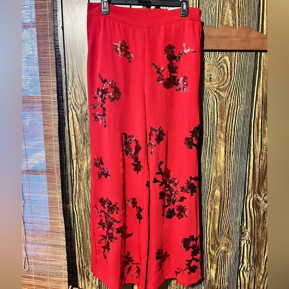 Red Chico’s  Embroidered Wide Leg Pants